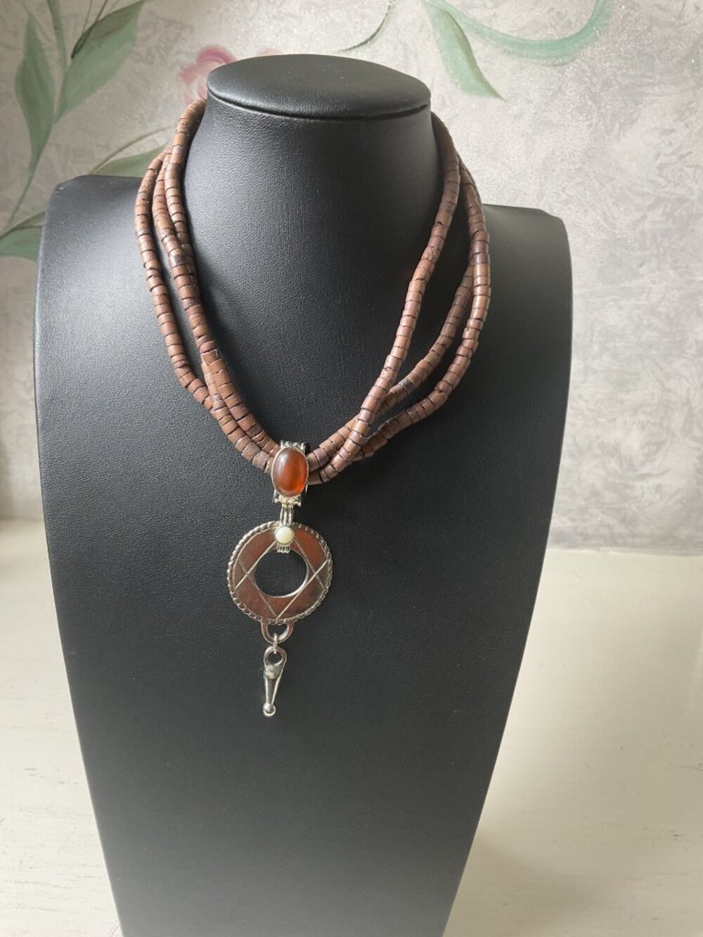 Vintage Tribal Heishi Multi Strand Carnelian Donut Statement Necklace Boho